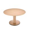 gorgeous round dining table with brass base