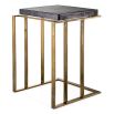 Square side table with thick, handmade glass top and brass finish