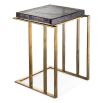 Square side table with thick, handmade glass top and brass finish