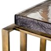Square side table with thick, handmade glass top and brass finish