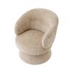 Modern designed swivel chair with silver-toned upholstery on an upholstered base.