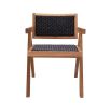 Artistic black woven chair with warm wooden frame