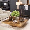 Luxury brass square-top coffee table with circular base