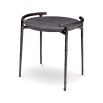 Elegant round side table wit black marble surface and minimal bronze frame