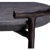 Elegant round side table wit black marble surface and minimal bronze frame