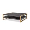 Dark mocha finish coffee table with layered shelving