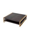 Dark mocha finish coffee table with layered shelving