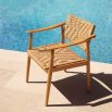 Set of two woven chairs with teak wood frames