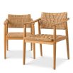 Set of two woven chairs with teak wood frames