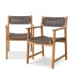 Teak framed dining chair with grey woven seat and back rest