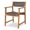 Teak framed dining chair with grey woven seat and back rest
