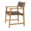 Teak framed dining chair with grey woven seat and back rest