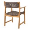Teak framed dining chair with grey woven seat and back rest