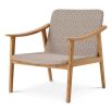 Elegant taupe coloured woven armchair for indoor or outdoor use