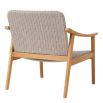 Elegant taupe coloured woven armchair for indoor or outdoor use