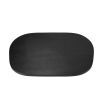 Black wooden coffee table with geometric legs