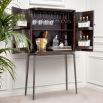 Dark brown geometric cabinet with circular metal handle