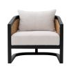 Gorgeous natural rattan back armchair with black frame and cream seat and back cushions