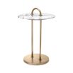 Striking side table with round marble top and brass frame with round handle detail