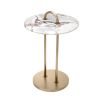 Striking side table with round marble top and brass frame with round handle detail