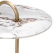 Striking side table with round marble top and brass frame with round handle detail