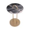 Striking side table with round marble top and brass frame with round handle detail