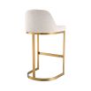Contemporary bar stool with lyssa off-white upholstery and brass base