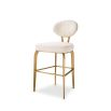 Luxurious boucle counter stool with rounded back and brass legs