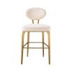 Luxurious boucle counter stool with rounded back and brass legs