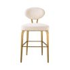 Luxurious boucle counter stool with rounded back and brass legs