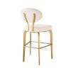 Luxurious boucle counter stool with rounded back and brass legs