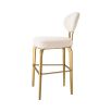 Luxurious boucle counter stool with rounded back and brass legs