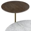 Brown wooden side table with brass detail and marble top