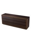 Low brown oak veneer dresser with brass detail