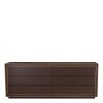 Low brown oak veneer dresser with brass detail