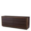 Low brown oak veneer dresser with brass detail