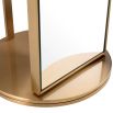 Floor mirror with rotating base and sleek coatrack wrapped in luxury brushed brass finish