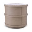 Round washed oak bedside table with marble top