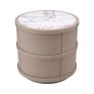 Round washed oak bedside table with marble top