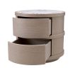 Round washed oak bedside table with marble top