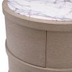 Round washed oak bedside table with marble top