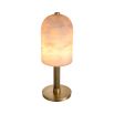 Art deco-inspired table lamp with round alabaster shade. 
