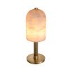 Art deco-inspired table lamp with round alabaster shade. 