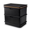 Charcoal grey bedside table with brass piping detail