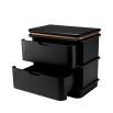 Charcoal grey bedside table with brass piping detail