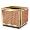 Natural rattan planter with white borders and brass outline
