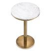Luxurious white marble round top side table enhanced with vintage brass finish