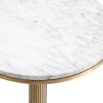 Luxurious white marble round top side table enhanced with vintage brass finish