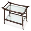 Elegant trolley with its timeless brown finish and clear glass top