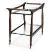 Elegant trolley with its timeless brown finish and clear glass top